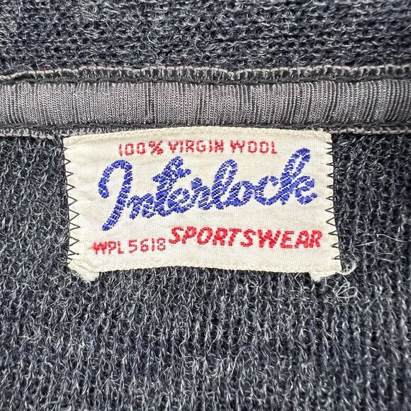 30s 40s Interlock Sportswear Virgin Wool Cardigan Sweater Small Black - Picture 12 of 16
